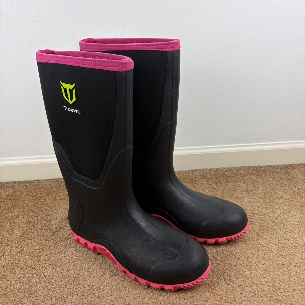 TideWe Womens Black Pink Waterproof Rubber Neoprene Rain Muck Boots Size‎ 11